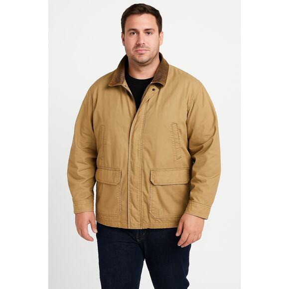 Sonoma Chore Coat Men XXL Tan Brown Corduroy Collar Flannel Lined Full Zip - Picture 1 of 10